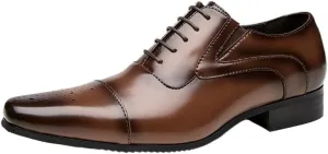 Men's Breathable Leather Wingtip Brogue Oxfords Men Comfort Hand Stitched Business Formal Derby Shoes
