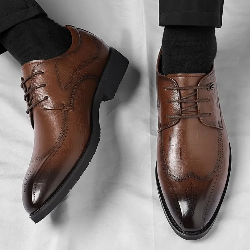 Men's Breathable Leather Wingtip Brogue Oxfords Modern Wedding Office Work Tuxedo Derby Shoes for Men