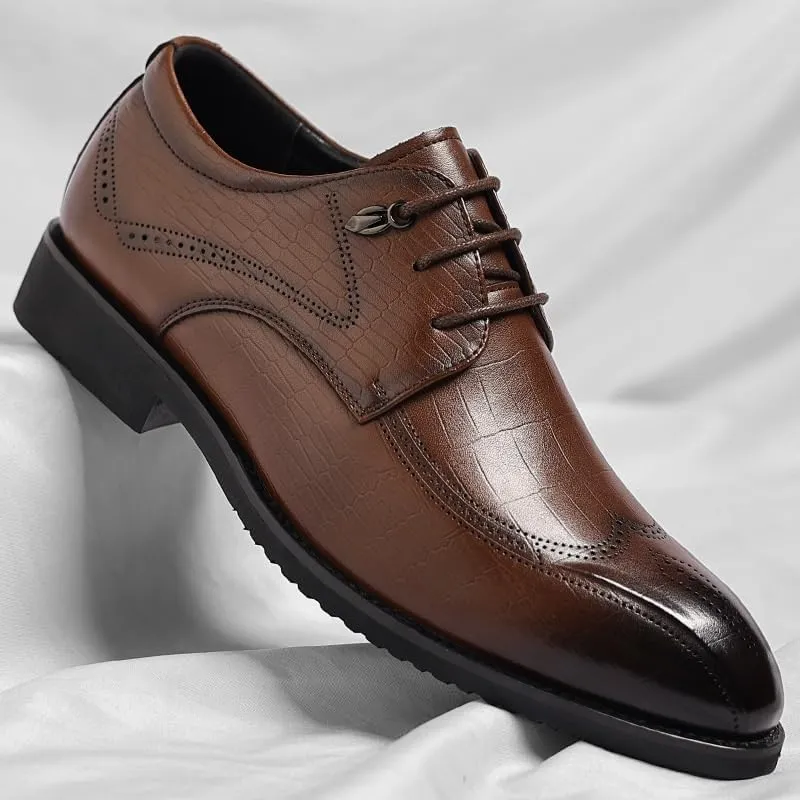 Men's Breathable Leather Wingtip Brogue Oxfords Modern Wedding Office Work Tuxedo Derby Shoes for Men