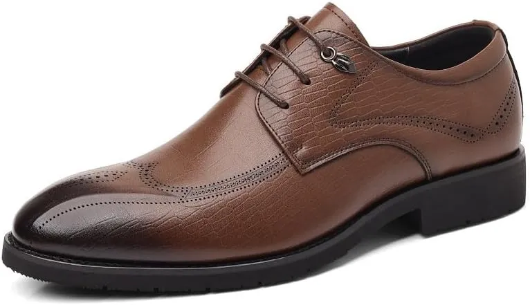 Men's Breathable Leather Wingtip Brogue Oxfords Modern Wedding Office Work Tuxedo Derby Shoes for Men