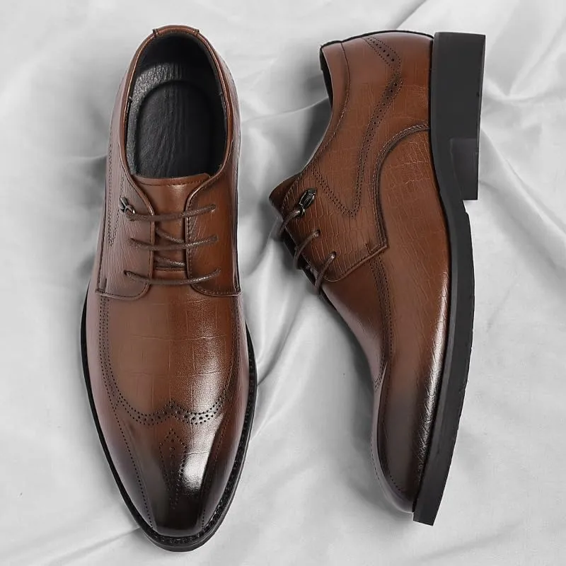 Men's Breathable Leather Wingtip Brogue Oxfords Modern Wedding Office Work Tuxedo Derby Shoes for Men