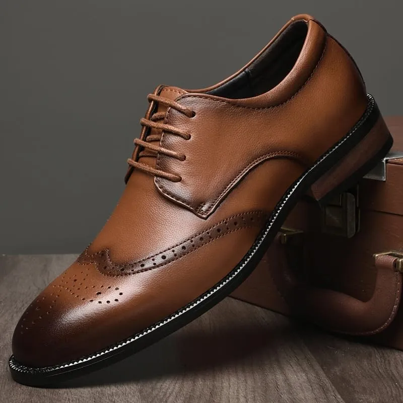 Men's Breathable Leather Wingtip Brogue Oxfords Prom Wedding Business Office Dress Shoes