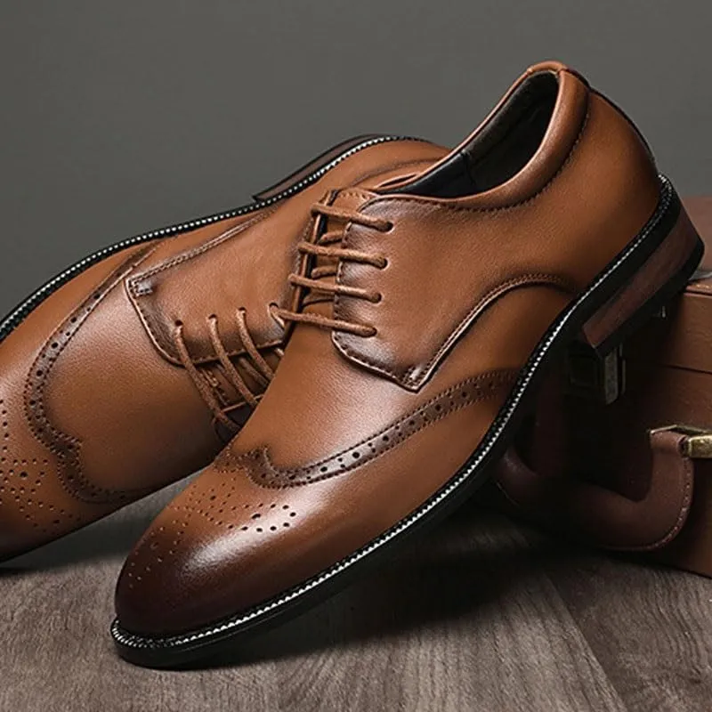Men's Breathable Leather Wingtip Brogue Oxfords Prom Wedding Business Office Dress Shoes