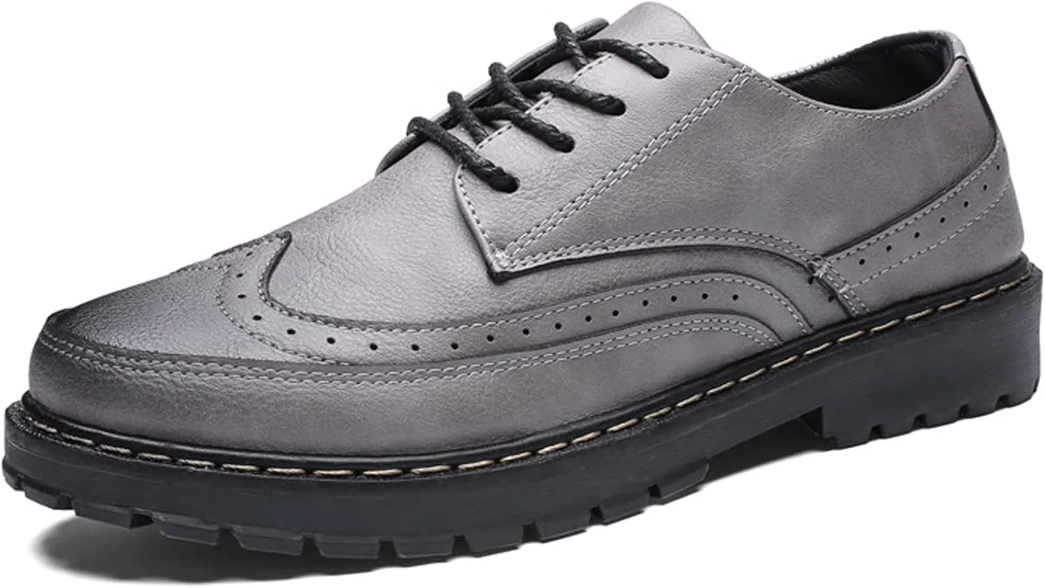 Mens Brogues Oxford Leather Shoes,Fashion British Style Casual Business Formal Shoes,Handmade Lace-Up Non-Slip Office Work Shoes