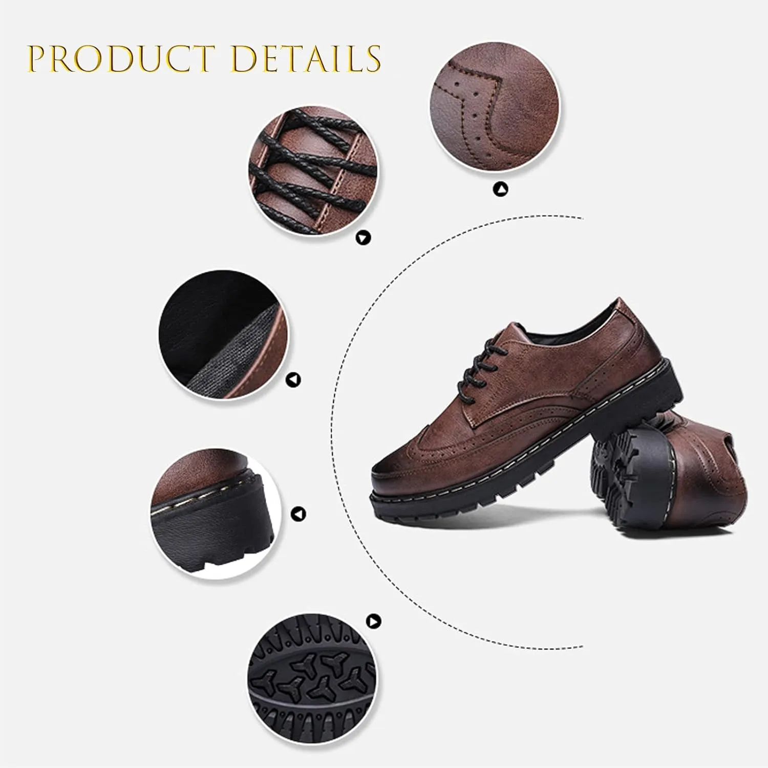 Mens Brogues Oxford Leather Shoes,Fashion British Style Casual Business Formal Shoes,Handmade Lace-Up Non-Slip Office Work Shoes