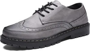 Mens Brogues Oxford Leather Shoes,Fashion British Style Casual Business Formal Shoes,Handmade Lace-Up Non-Slip Office Work Shoes