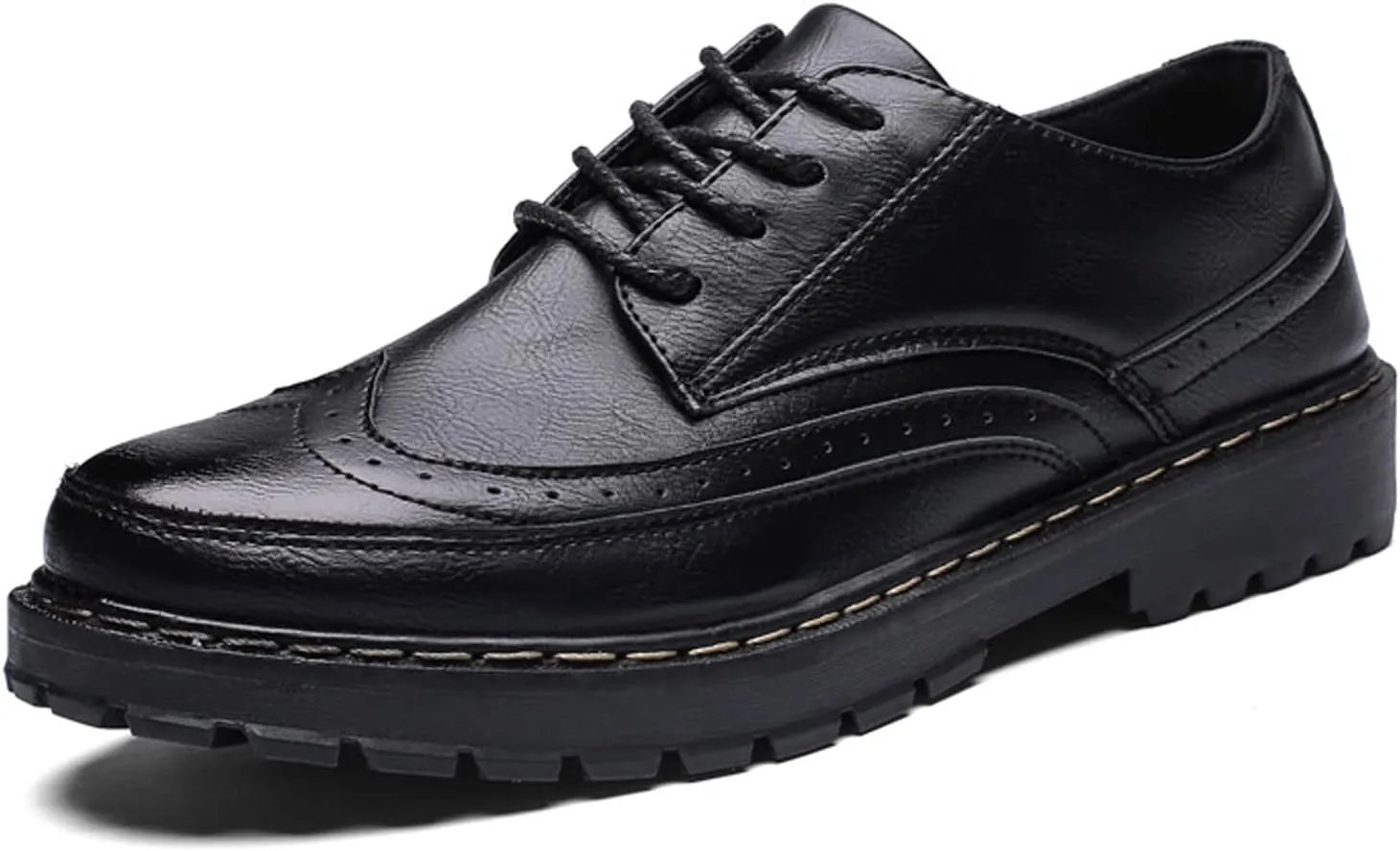 Mens Brogues Oxford Leather Shoes,Fashion British Style Casual Business Formal Shoes,Handmade Lace-Up Non-Slip Office Work Shoes