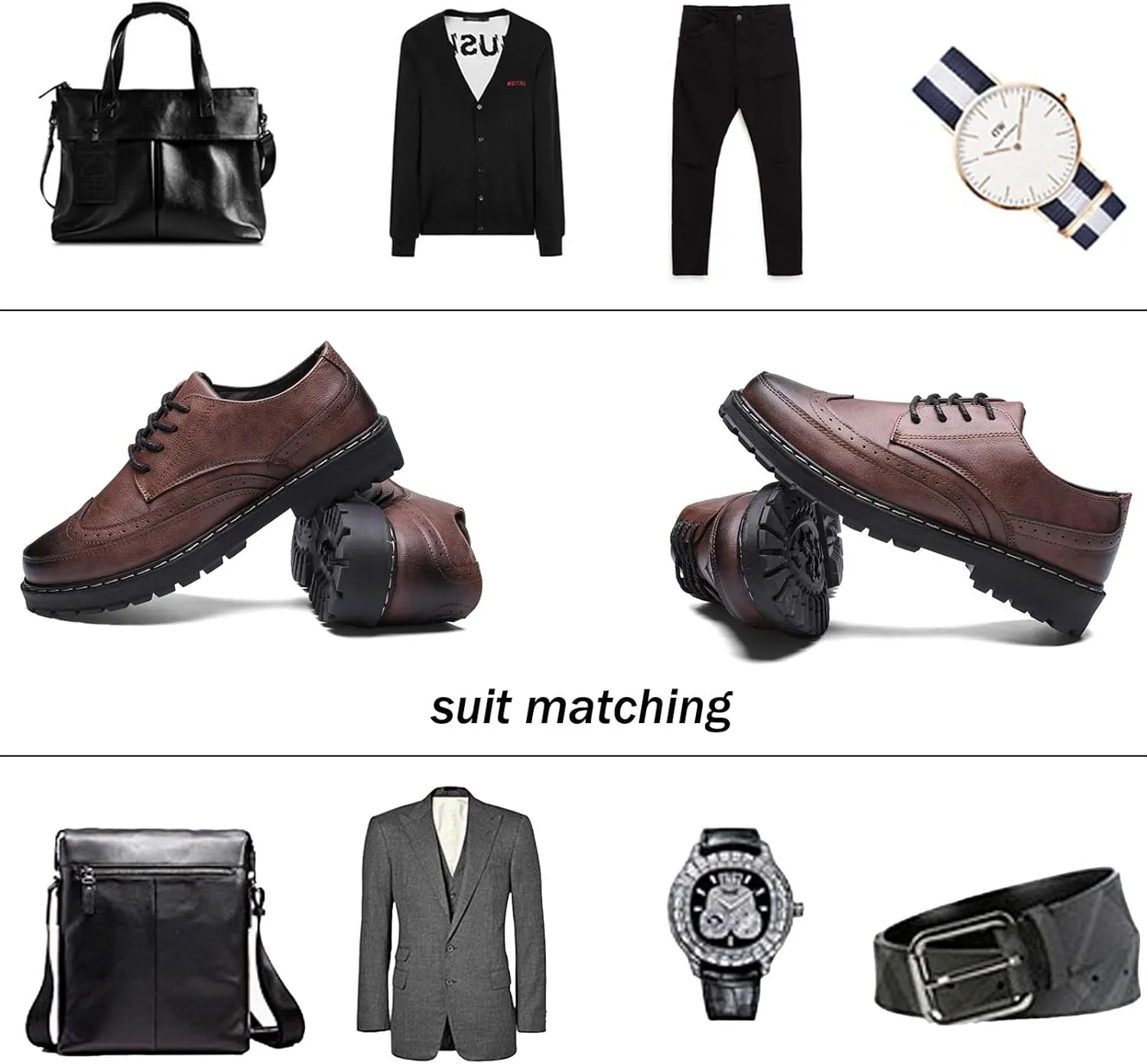 Mens Brogues Oxford Leather Shoes,Fashion British Style Casual Business Formal Shoes,Handmade Lace-Up Non-Slip Office Work Shoes