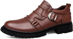 Men's Classic Brogue Oxfords Shoes Mens Round Toe Non Slip Leather Dress Shoes Fashion Breathable Slip-On Tuxedo Shoes(Brown,7)