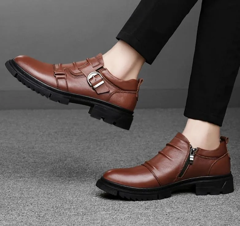 Men's Classic Brogue Oxfords Shoes Mens Round Toe Non Slip Leather Dress Shoes Fashion Breathable Slip-On Tuxedo Shoes(Brown,7)
