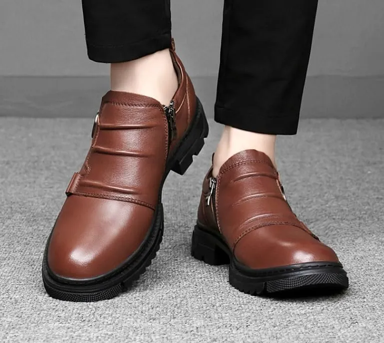 Men's Classic Brogue Oxfords Shoes Mens Round Toe Non Slip Leather Dress Shoes Fashion Breathable Slip-On Tuxedo Shoes(Brown,7)