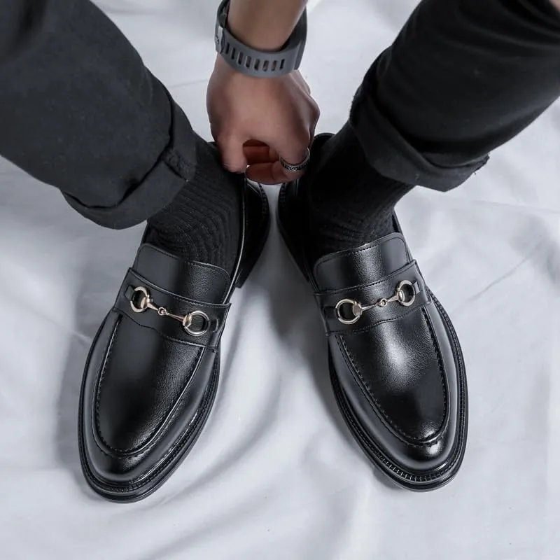 Men's Classic Leather Dress Shoes Fashion Buckle Slip-on Mens Brogue Oxfords Shoes Wedding Loafers for Men