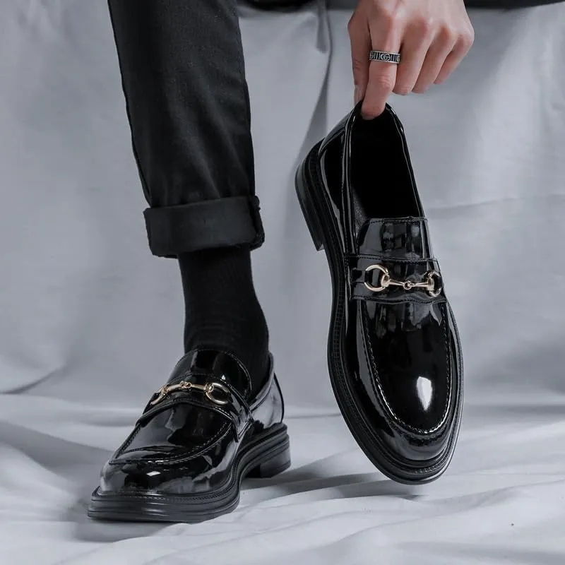 Men's Classic Leather Dress Shoes Fashion Buckle Slip-on Mens Brogue Oxfords Shoes Wedding Loafers for Men