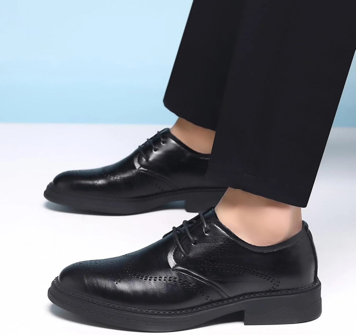 Men's Genuine Leather Wingtip Brogue Oxfords Shoes Fashion Classic Round-Toe Lace Up Low Top Dress Shoes Casual Business Formal Derby Shoes