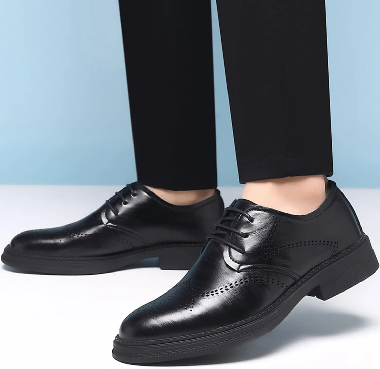 Men's Genuine Leather Wingtip Brogue Oxfords Shoes Fashion Classic Round-Toe Lace Up Low Top Dress Shoes Casual Business Formal Derby Shoes