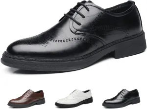 Men's Genuine Leather Wingtip Brogue Oxfords Shoes Fashion Classic Round-Toe Lace Up Low Top Dress Shoes Casual Business Formal Derby Shoes