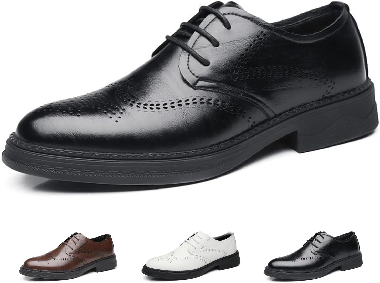 Men's Genuine Leather Wingtip Brogue Oxfords Shoes Fashion Classic Round-Toe Lace Up Low Top Dress Shoes Casual Business Formal Derby Shoes