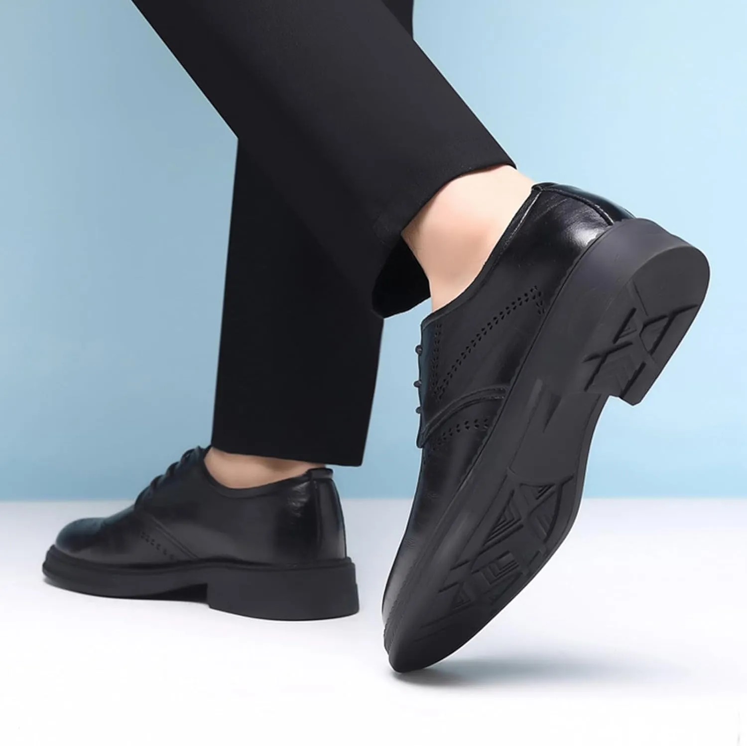Men's Genuine Leather Wingtip Brogue Oxfords Shoes Fashion Classic Round-Toe Lace Up Low Top Dress Shoes Casual Business Formal Derby Shoes