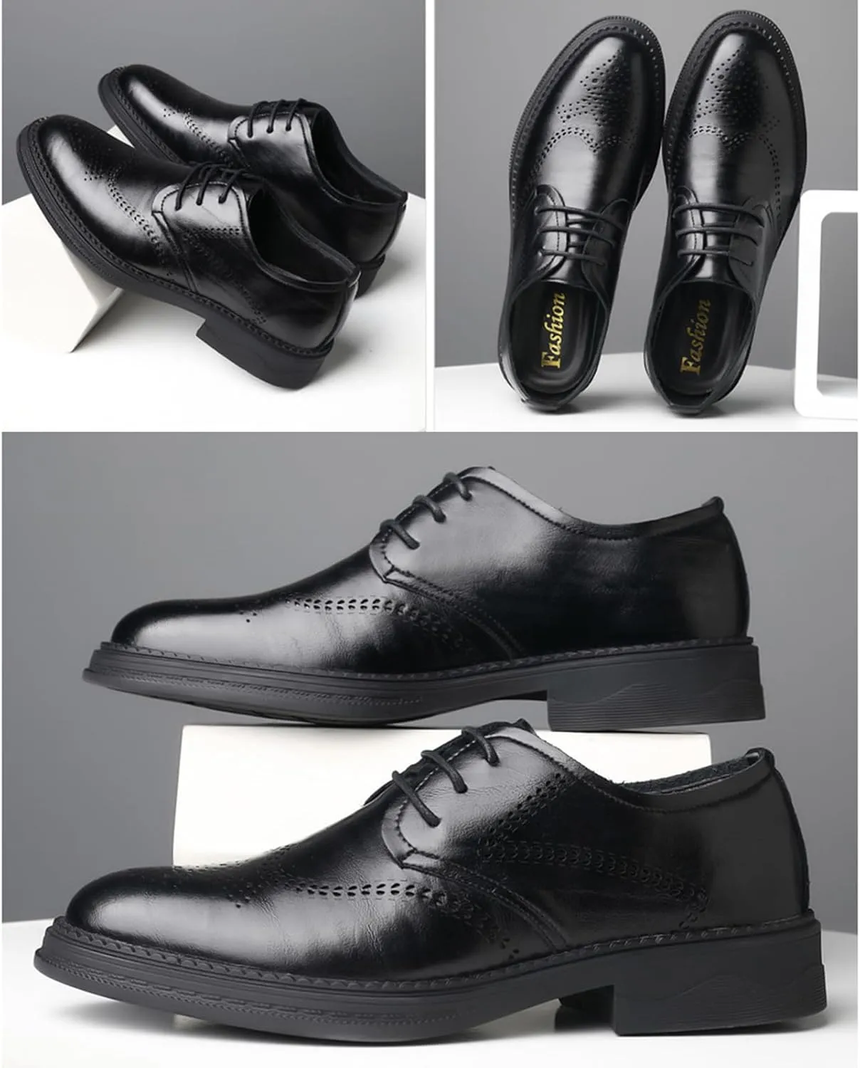 Men's Genuine Leather Wingtip Brogue Oxfords Shoes Fashion Classic Round-Toe Lace Up Low Top Dress Shoes Casual Business Formal Derby Shoes