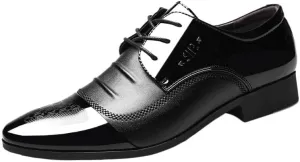 Mens Lace-Up Dress Shoes Men's Breathable Leather Wingtip Brogue Oxfords Fashion Comfort Tuxedo Shoes for Men