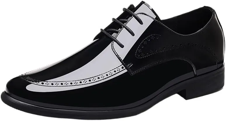 Men's Shiny Patent Leather Dress Shoes Mens Breathable Leather Wingtip Brogue Oxfords for Work Business Weddin