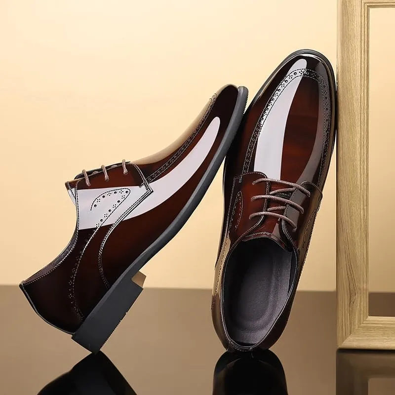 Men's Shiny Patent Leather Dress Shoes Mens Breathable Leather Wingtip Brogue Oxfords for Work Business Weddin