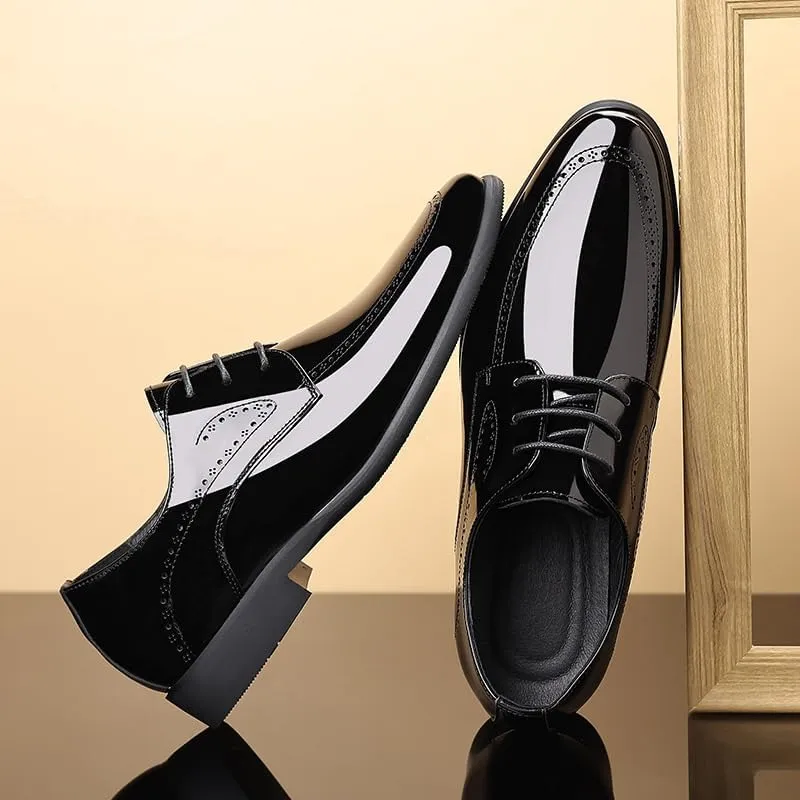 Men's Shiny Patent Leather Dress Shoes Mens Breathable Leather Wingtip Brogue Oxfords for Work Business Weddin