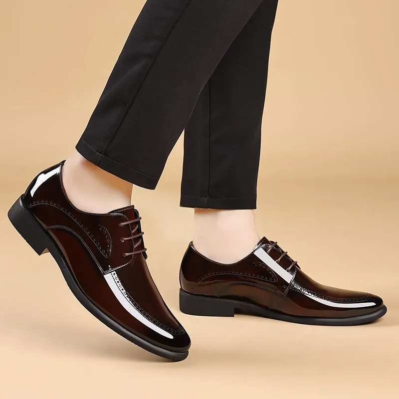 Men's Shiny Patent Leather Dress Shoes Mens Breathable Leather Wingtip Brogue Oxfords for Work Business Weddin