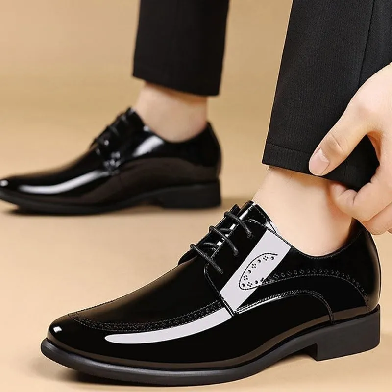 Men's Shiny Patent Leather Dress Shoes Mens Breathable Leather Wingtip Brogue Oxfords for Work Business Weddin