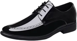 Men's Shiny Patent Leather Dress Shoes Mens Breathable Leather Wingtip Brogue Oxfords for Work Business Weddin