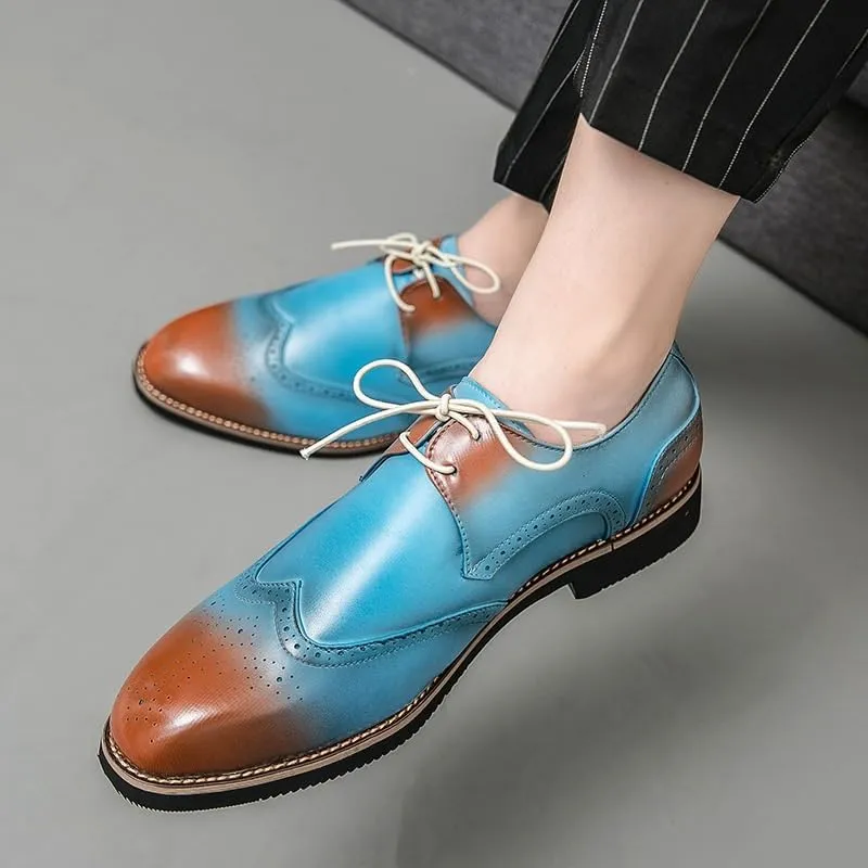 Men's Wingtip Two Tone Patchwork Brogue Oxfords Shoes Leather Fashion Dress Sneakers Comfort Walking Driving Shoes