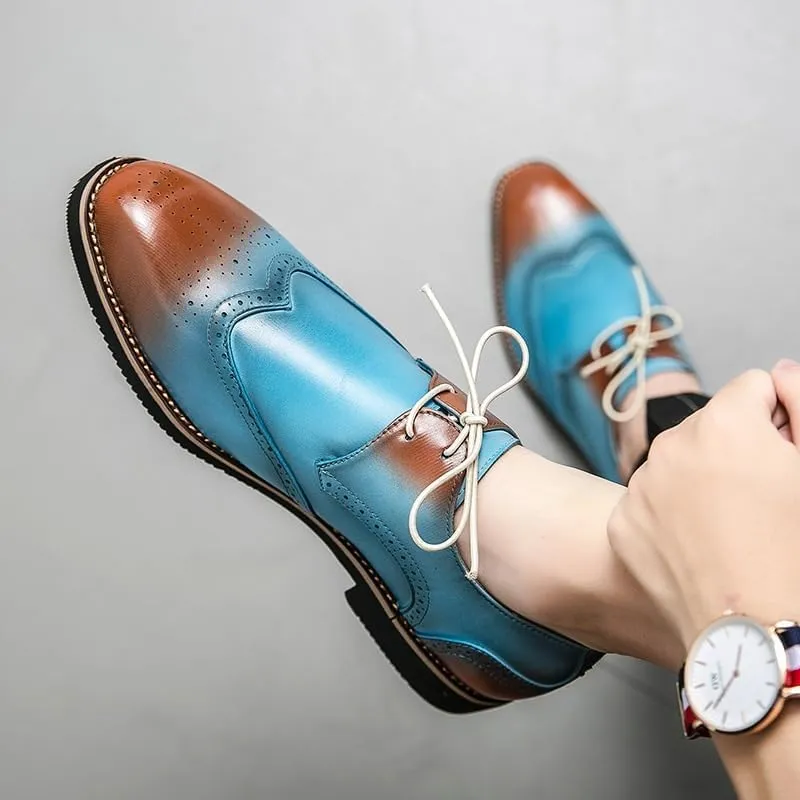 Men's Wingtip Two Tone Patchwork Brogue Oxfords Shoes Leather Fashion Dress Sneakers Comfort Walking Driving Shoes