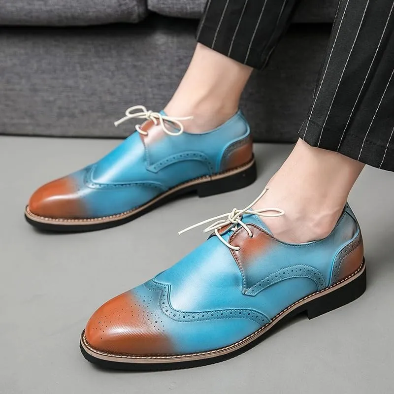 Men's Wingtip Two Tone Patchwork Brogue Oxfords Shoes Leather Fashion Dress Sneakers Comfort Walking Driving Shoes