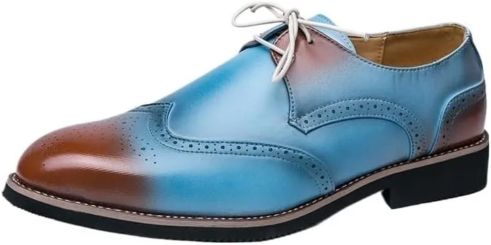 Men's Wingtip Two Tone Patchwork Brogue Oxfords Shoes Leather Fashion Dress Sneakers Comfort Walking Driving Shoes