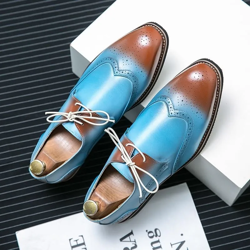 Men's Wingtip Two Tone Patchwork Brogue Oxfords Shoes Leather Fashion Dress Sneakers Comfort Walking Driving Shoes