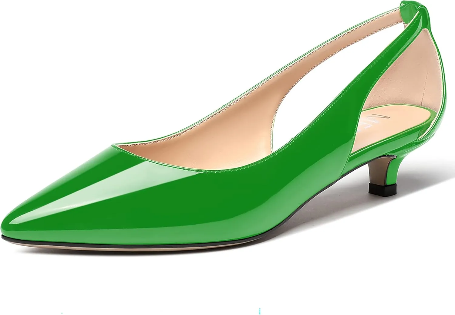 MERRORI Women's Pumps Kitten Low Heel Slip On Pointed Toe Dress Shoes Patent Leather Pumps Shoes 1.5 Inch