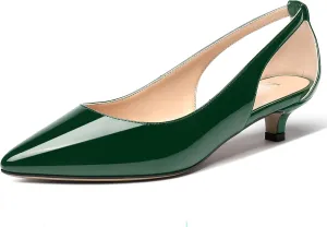 MERRORI Women's Pumps Kitten Low Heel Slip On Pointed Toe Dress Shoes Patent Leather Pumps Shoes 1.5 Inch