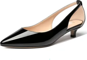 MERRORI Women's Pumps Kitten Low Heel Slip On Pointed Toe Dress Shoes Patent Leather Pumps Shoes 1.5 Inch