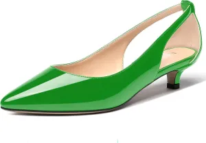 MERRORI Women's Pumps Kitten Low Heel Slip On Pointed Toe Dress Shoes Patent Leather Pumps Shoes 1.5 Inch