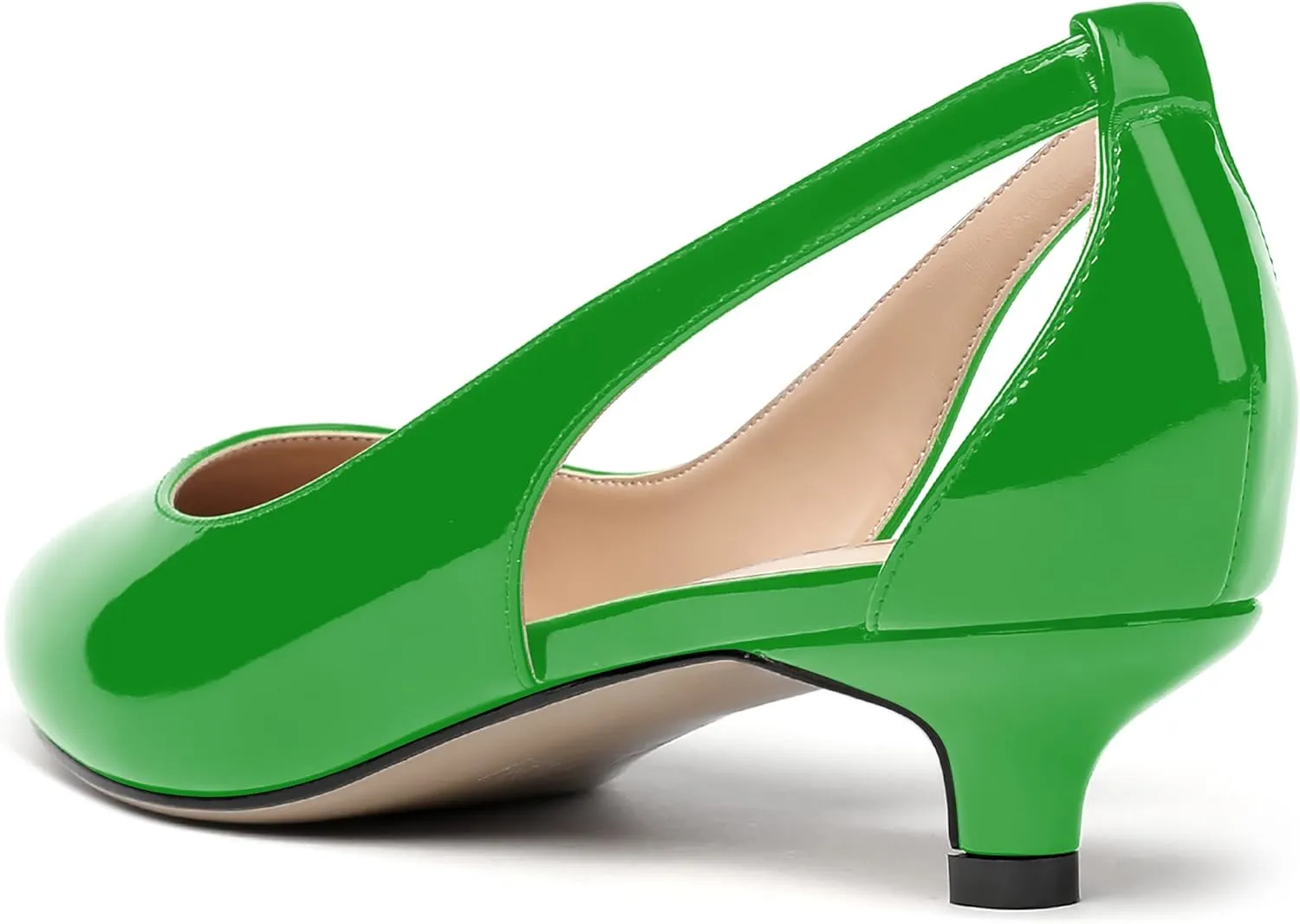 MERRORI Women's Pumps Kitten Low Heel Slip On Pointed Toe Dress Shoes Patent Leather Pumps Shoes 1.5 Inch