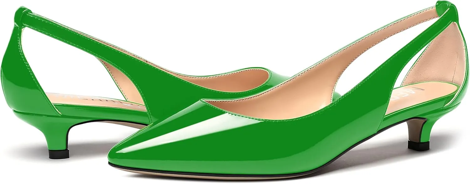 MERRORI Women's Pumps Kitten Low Heel Slip On Pointed Toe Dress Shoes Patent Leather Pumps Shoes 1.5 Inch