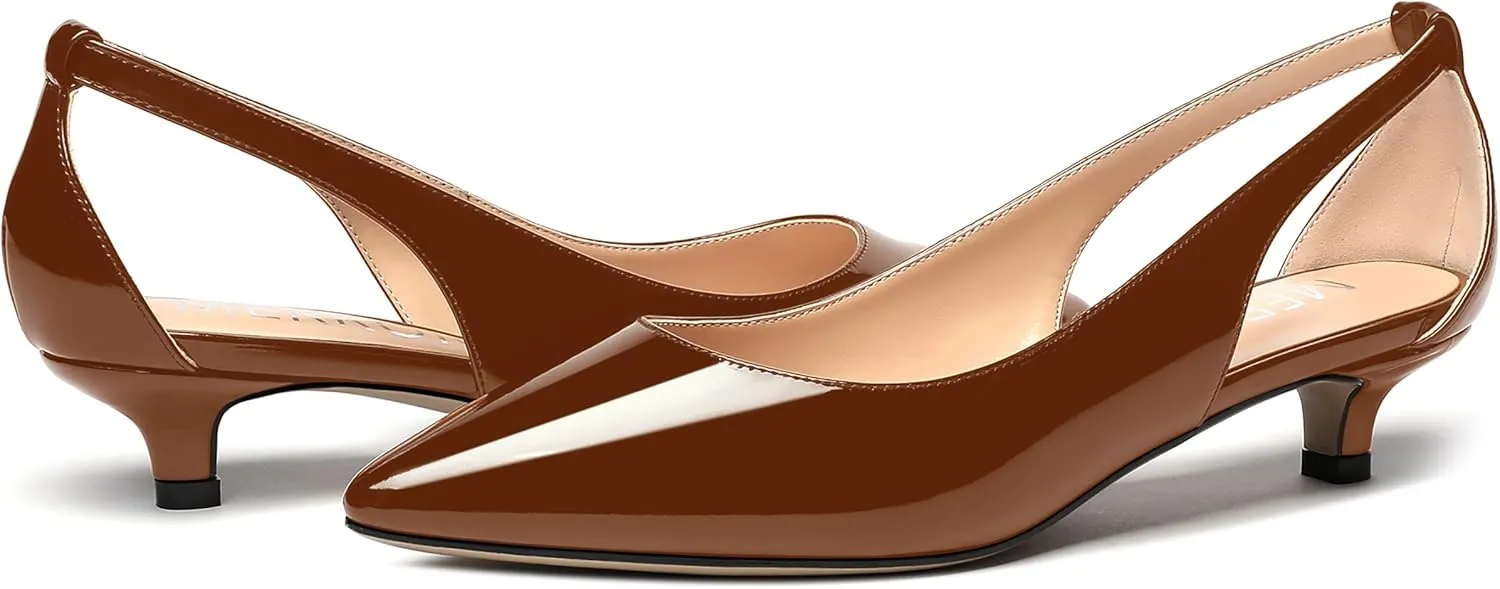 MERRORI Women's Pumps Kitten Low Heel Slip On Pointed Toe Dress Shoes Patent Leather Pumps Shoes 1.5 Inch