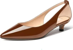 MERRORI Women's Pumps Kitten Low Heel Slip On Pointed Toe Dress Shoes Patent Leather Pumps Shoes 1.5 Inch