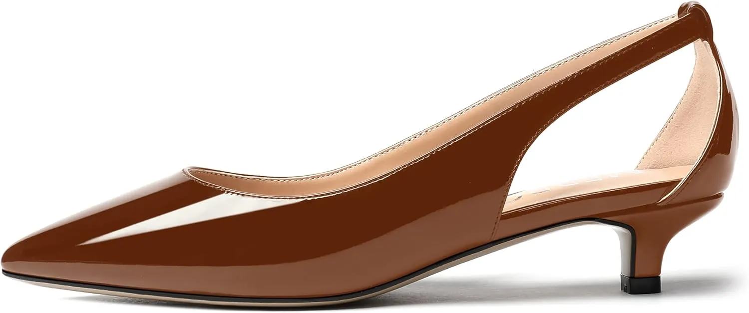 MERRORI Women's Pumps Kitten Low Heel Slip On Pointed Toe Dress Shoes Patent Leather Pumps Shoes 1.5 Inch