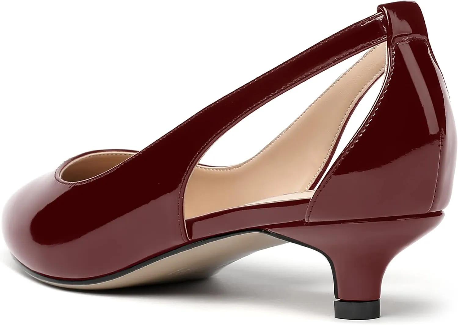 MERRORI Women's Pumps Kitten Low Heel Slip On Pointed Toe Dress Shoes Patent Leather Pumps Shoes 1.5 Inch