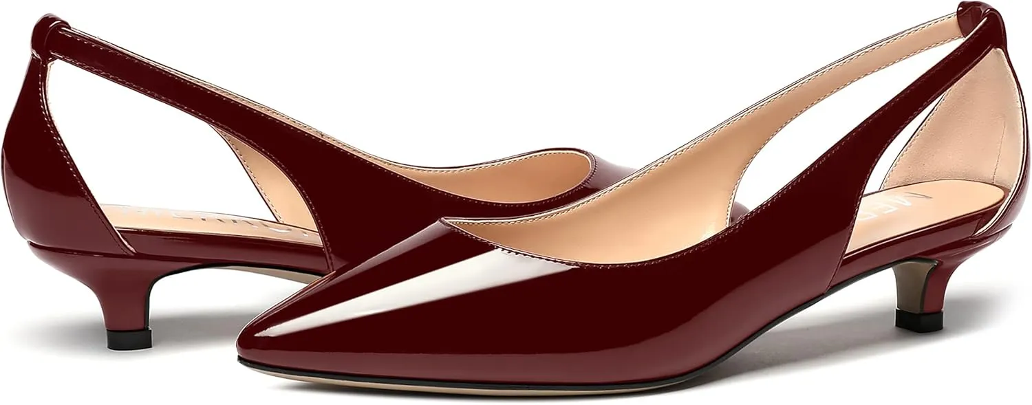 MERRORI Women's Pumps Kitten Low Heel Slip On Pointed Toe Dress Shoes Patent Leather Pumps Shoes 1.5 Inch