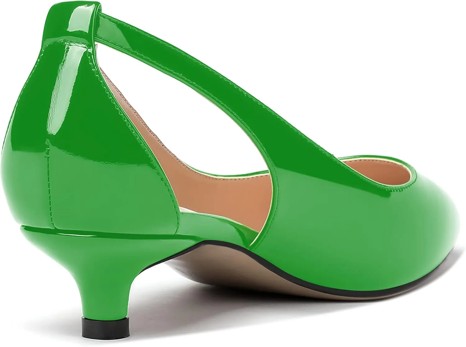 MERRORI Women's Pumps Kitten Low Heel Slip On Pointed Toe Dress Shoes Patent Leather Pumps Shoes 1.5 Inch