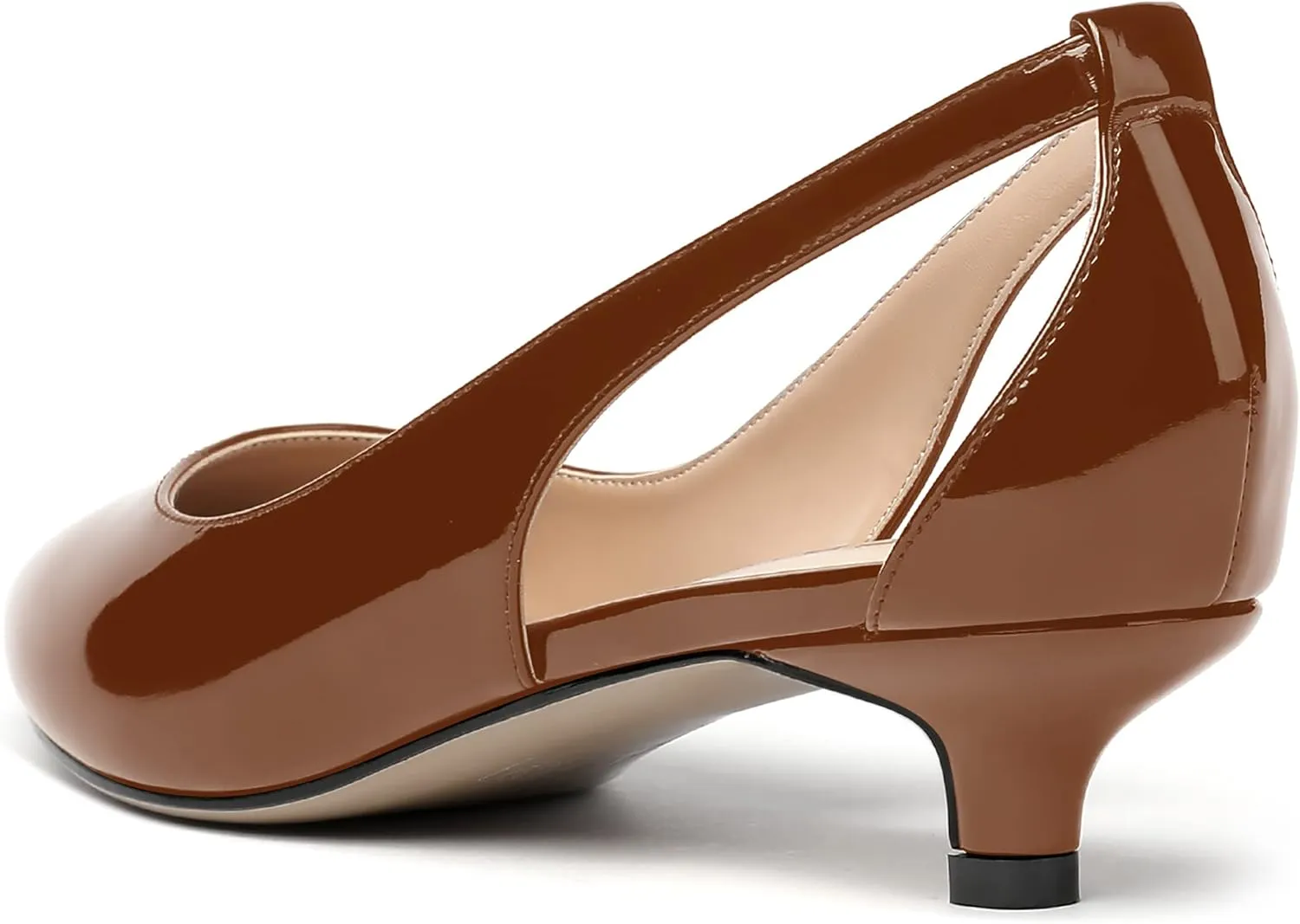 MERRORI Women's Pumps Kitten Low Heel Slip On Pointed Toe Dress Shoes Patent Leather Pumps Shoes 1.5 Inch