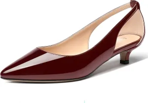 MERRORI Women's Pumps Kitten Low Heel Slip On Pointed Toe Dress Shoes Patent Leather Pumps Shoes 1.5 Inch