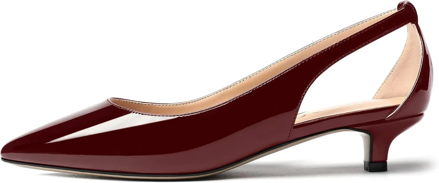 MERRORI Women's Pumps Kitten Low Heel Slip On Pointed Toe Dress Shoes Patent Leather Pumps Shoes 1.5 Inch